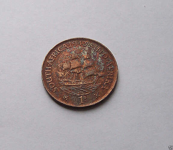 * SOUTH AFRICA * 1 Penny 1943  AMAZING TONED COIN * 1