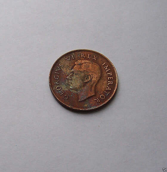 * SOUTH AFRICA * 1 Penny 1943  AMAZING TONED COIN * 1