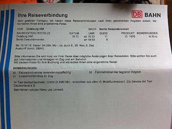 Deutsche Bahn Ticket DuisburgBerlin