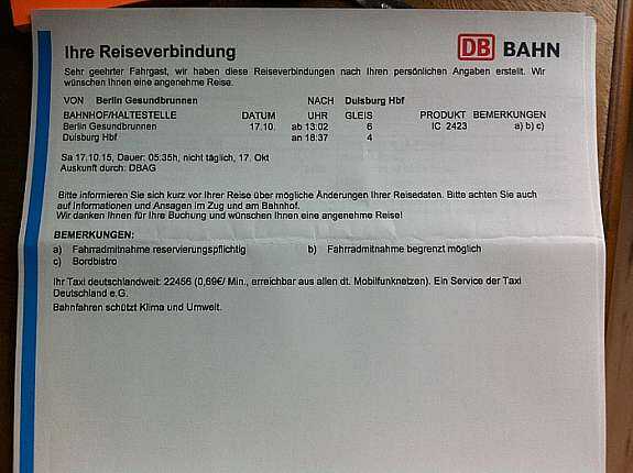 Deutsche Bahn Ticket BerlinDuisburg