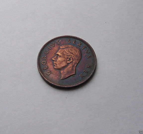 * SOUTH AFRICA * 1 Penny 1952  AMAZING TONED COIN * 1